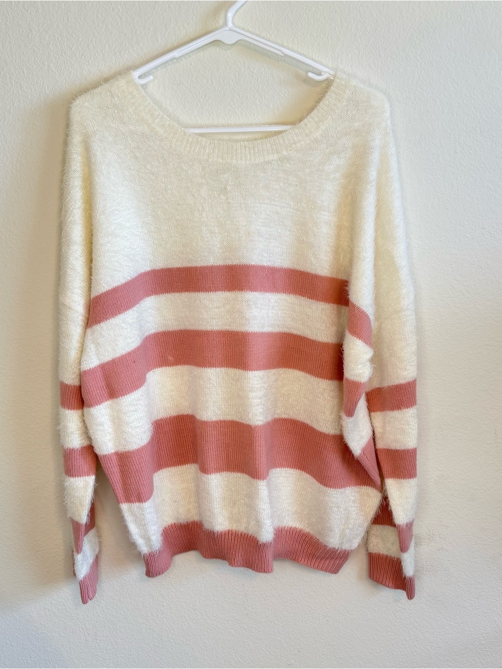 eesome Cream Sweater with Blush Pink Stripes